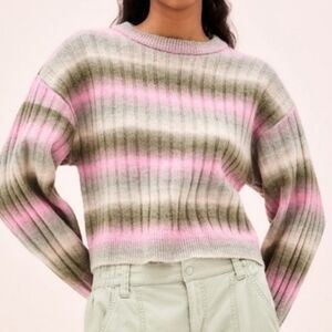🌟New! H&M DIVIDED Striped Pink and Green Women's Sweater